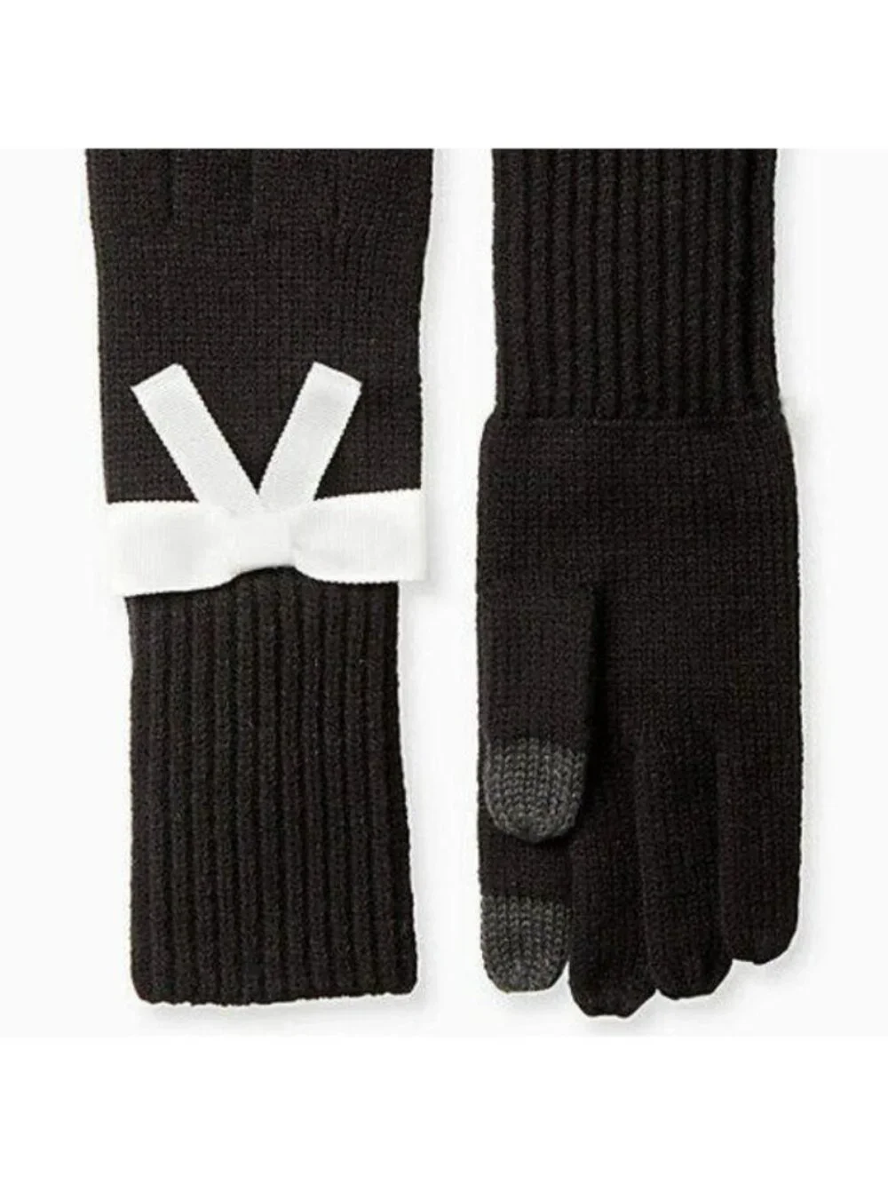 Grosgrain Bow Gloves TECH FRIENDLY Black Cream NWT